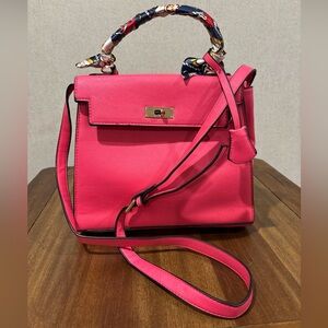 Elegant Pink Handbag with Scarf Handle